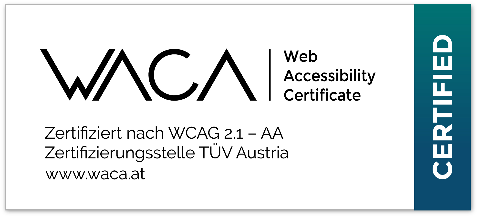 WACA Web Accessibility Certificate – zertifiziert nach WCAG 2.1 AA durch TÜV Austria