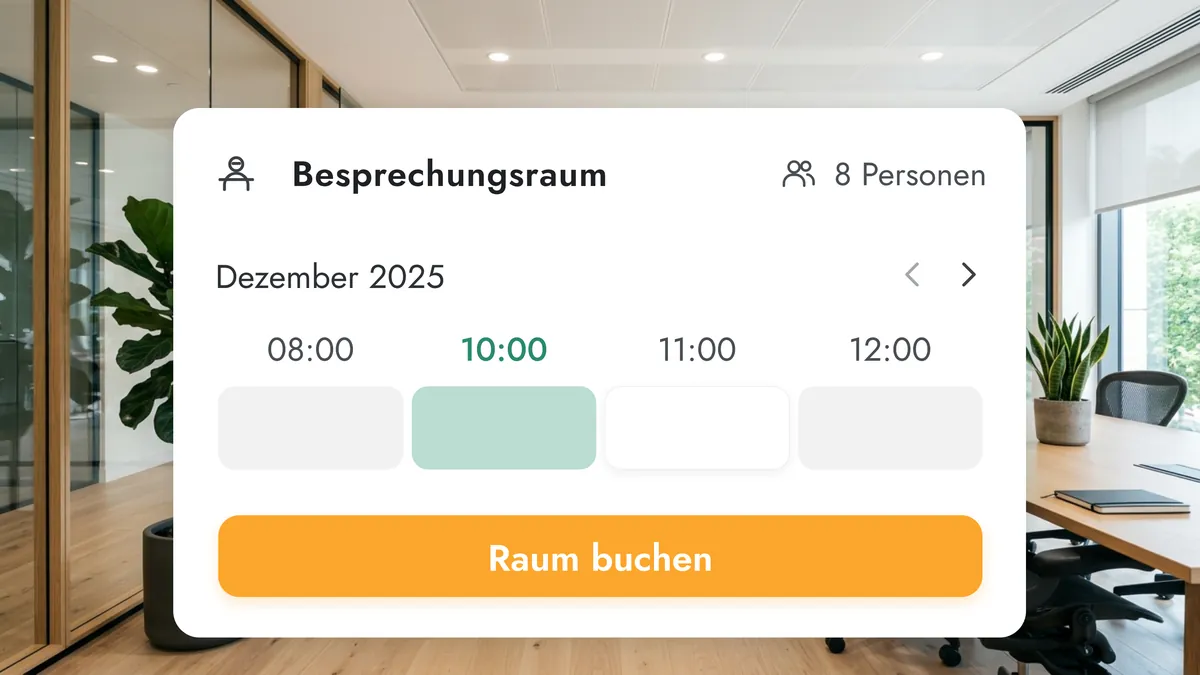 Besprechungsraum für 8 Personen mit freien Zeitfenstern und der Schaltfläche Raum buchen