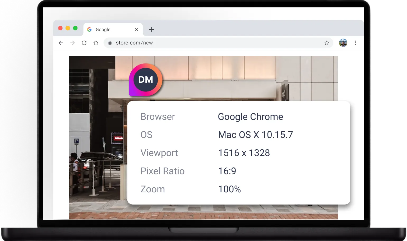 Page URL, viewport, timestamps, OS, browser version automatically added.