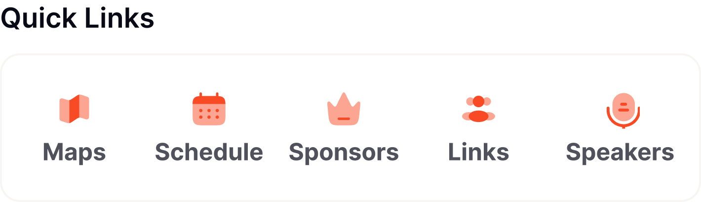 Confero app interface showing quick links section