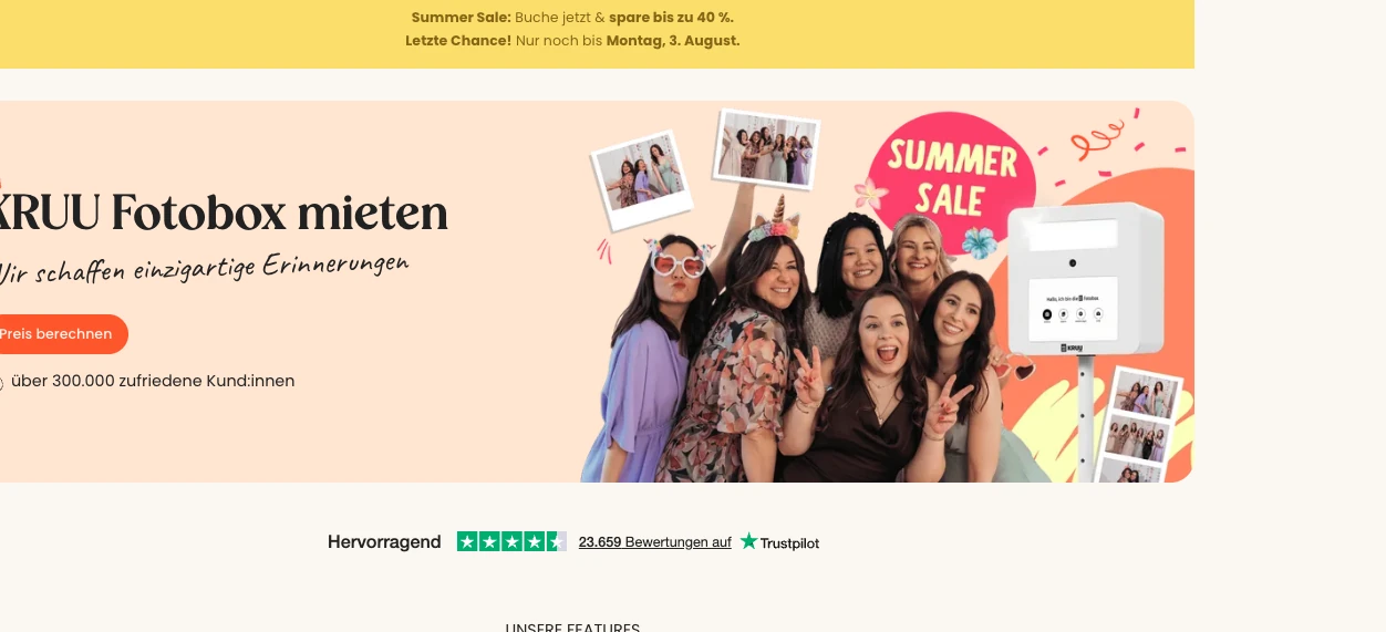 KRUU Fotobox mieten Seite ohne Preisangabe, nur mit Button Preis berechnen