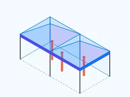 Skizze eines Faltpavillons 3 x 6 m mit sechs Beinen