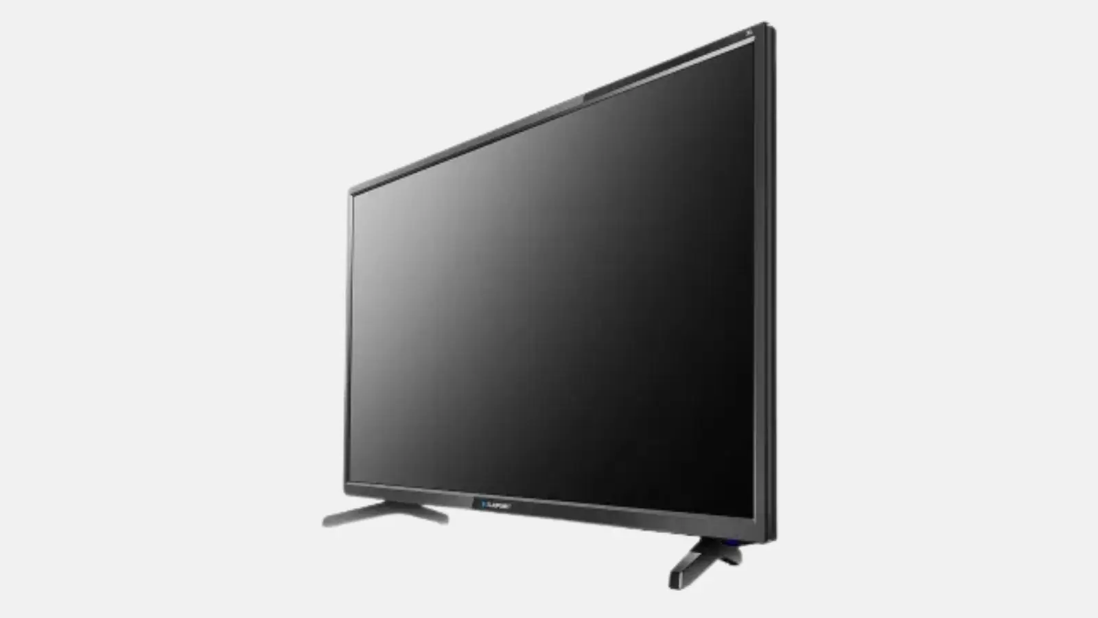 Blaupunkt 40 Zoll Fernseher in Schwarz in schräger Seitenansicht vor weißem Hintergrund.