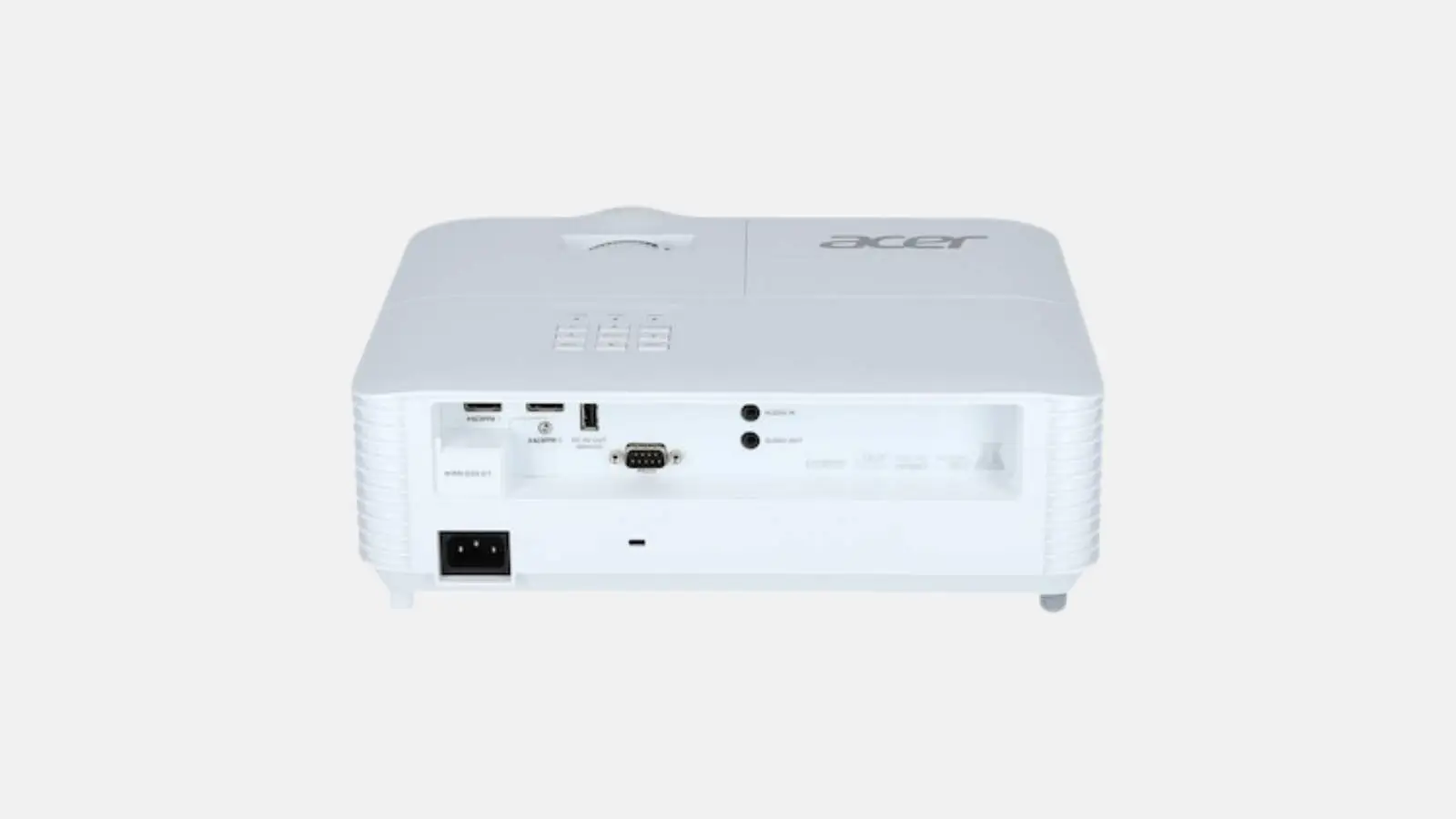 Acer X1528Ki Beamer in Weiß von hinten mit Anschlussfeld für HDMI, VGA und Stromanschluss.