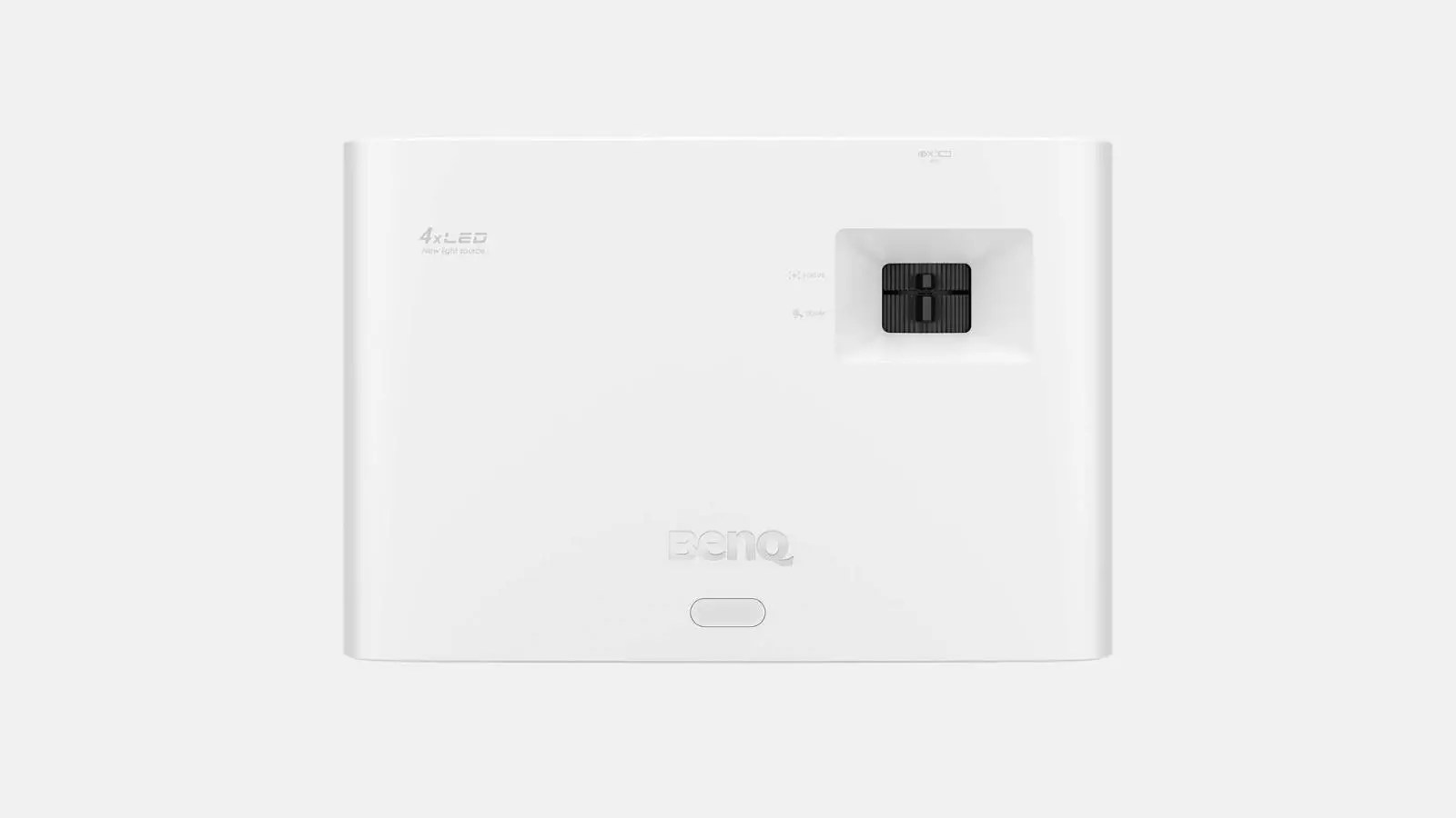 BenQ LH730 LED-Beamer in Weiß von oben mit Bedientasten und 4LED-Kennzeichnung vor weißem Hintergrund.