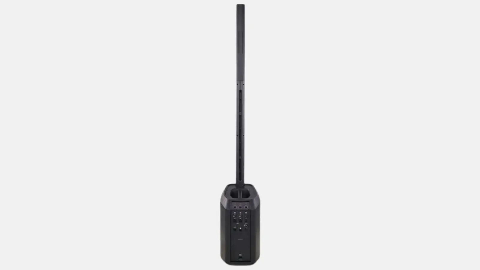 Bose L1 Pro8 Säulensystem in Schwarz als einzelne Line-Array-Säule auf Basseinheit in Frontansicht vor weißem Hintergrund.