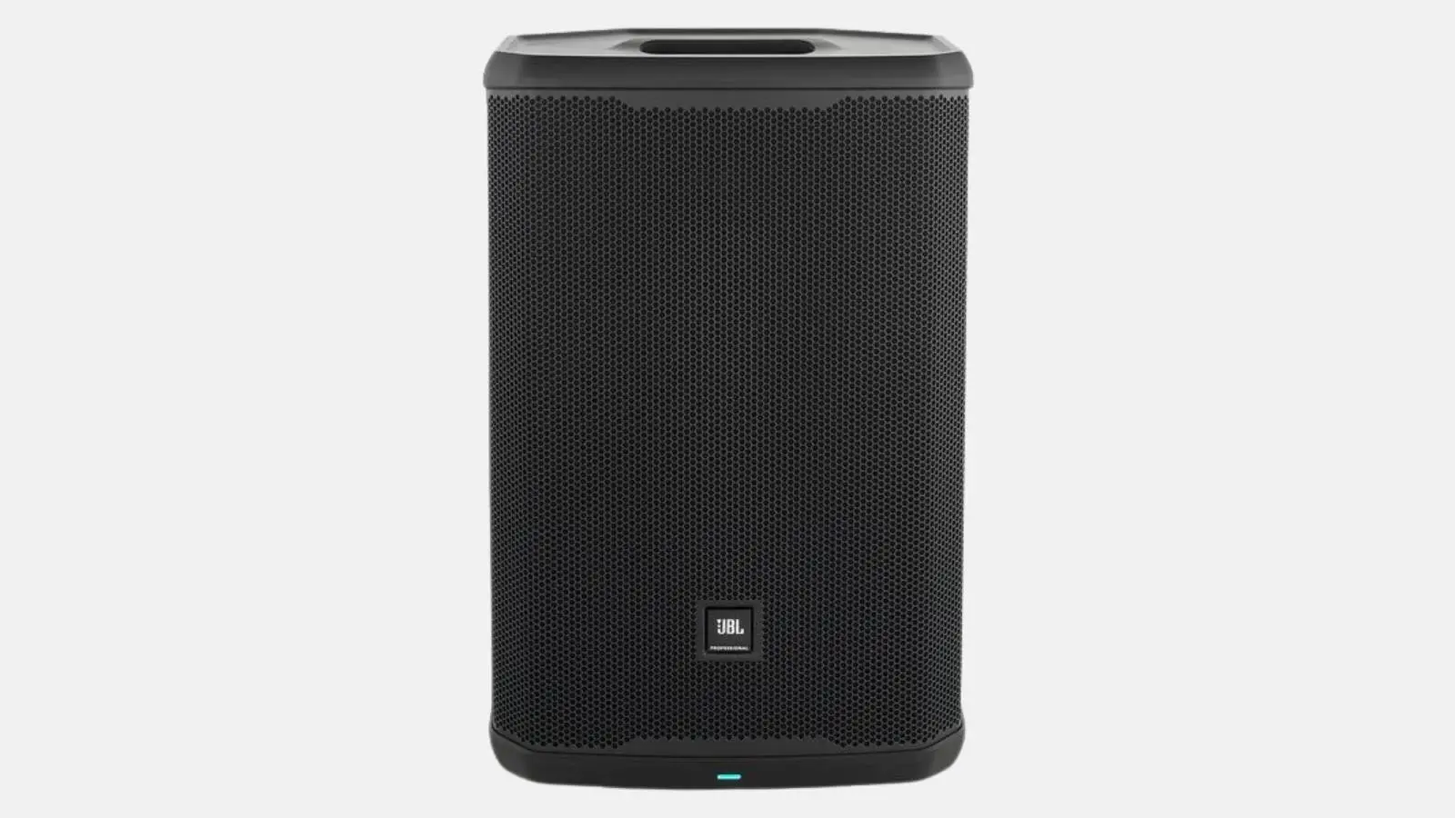 JBL PRX915 Fullrange-Lautsprecher in Schwarz in der Frontansicht vor grauem Hintergrund.