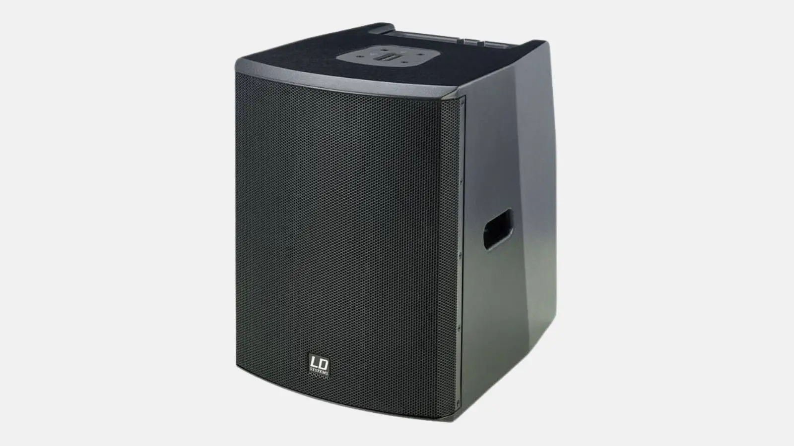 LD Systems Maui 28 G2 Subwoofer-Basiseinheit in Schwarz mit Gittergrill und Tragegriff in schräger Ansicht.