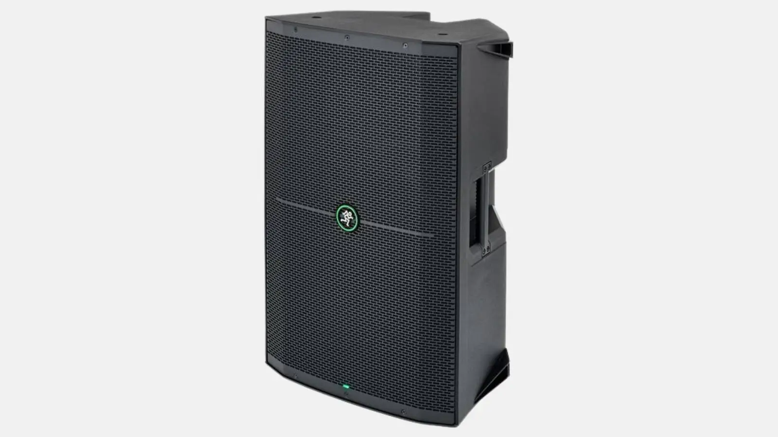 Mackie Thump 215XT Aktivlautsprecher in Schwarz mit 15-Zoll-Fullrange und Tragegriff vor weißem Hintergrund.