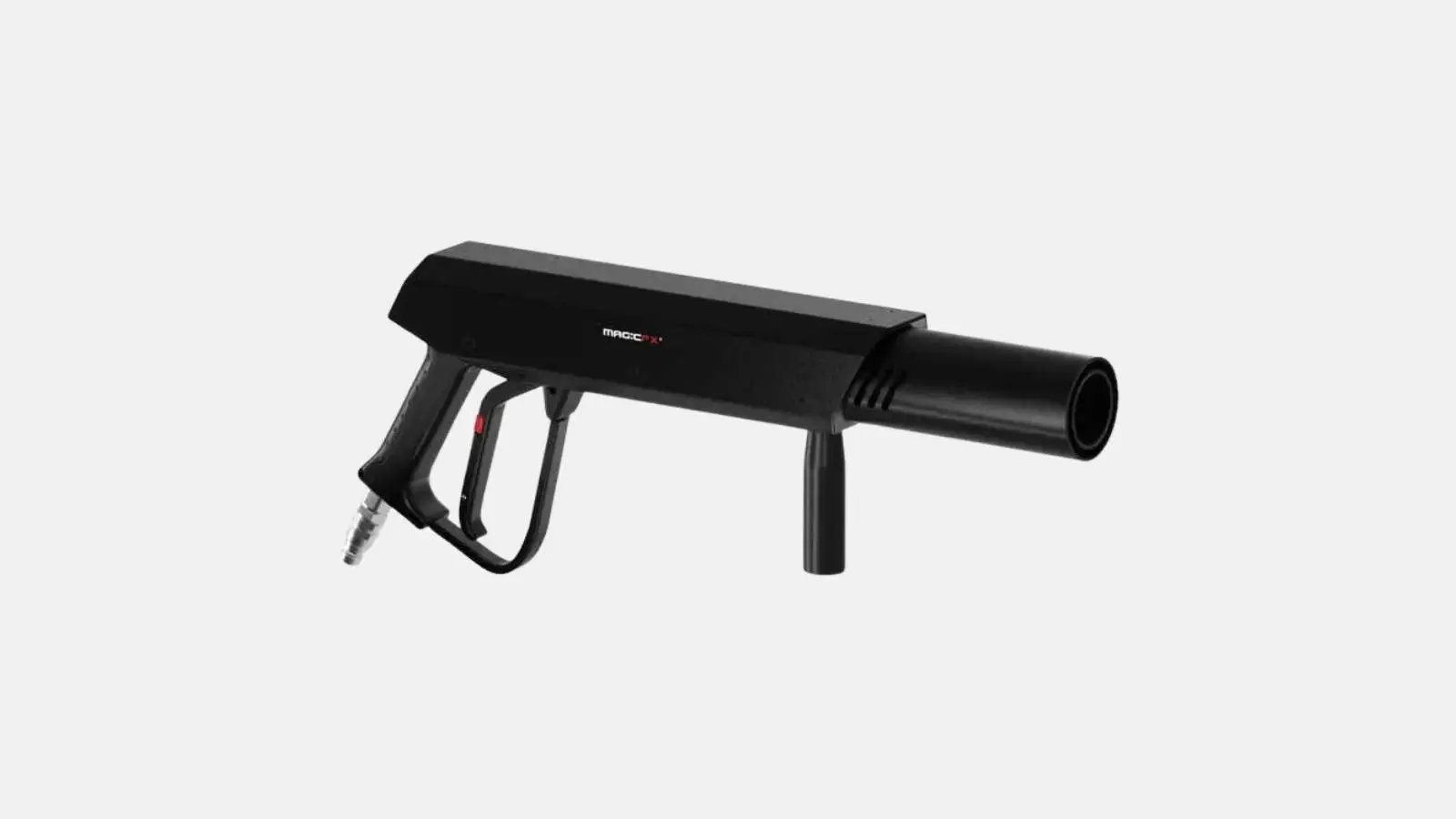 Magic FX CO2 Gun Hand-CO2-Kanone in Schwarz mit Pistolengriff und Strahlrohr vor weißem Hintergrund.