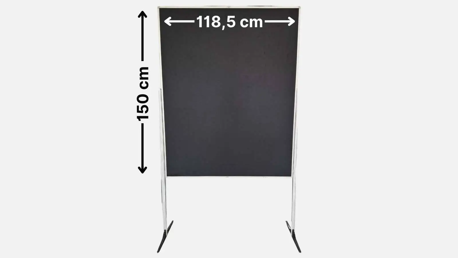 Moderations-Paket mit schwarzer Pinnwand 118,5 x 150 cm auf zwei Standfüßen.