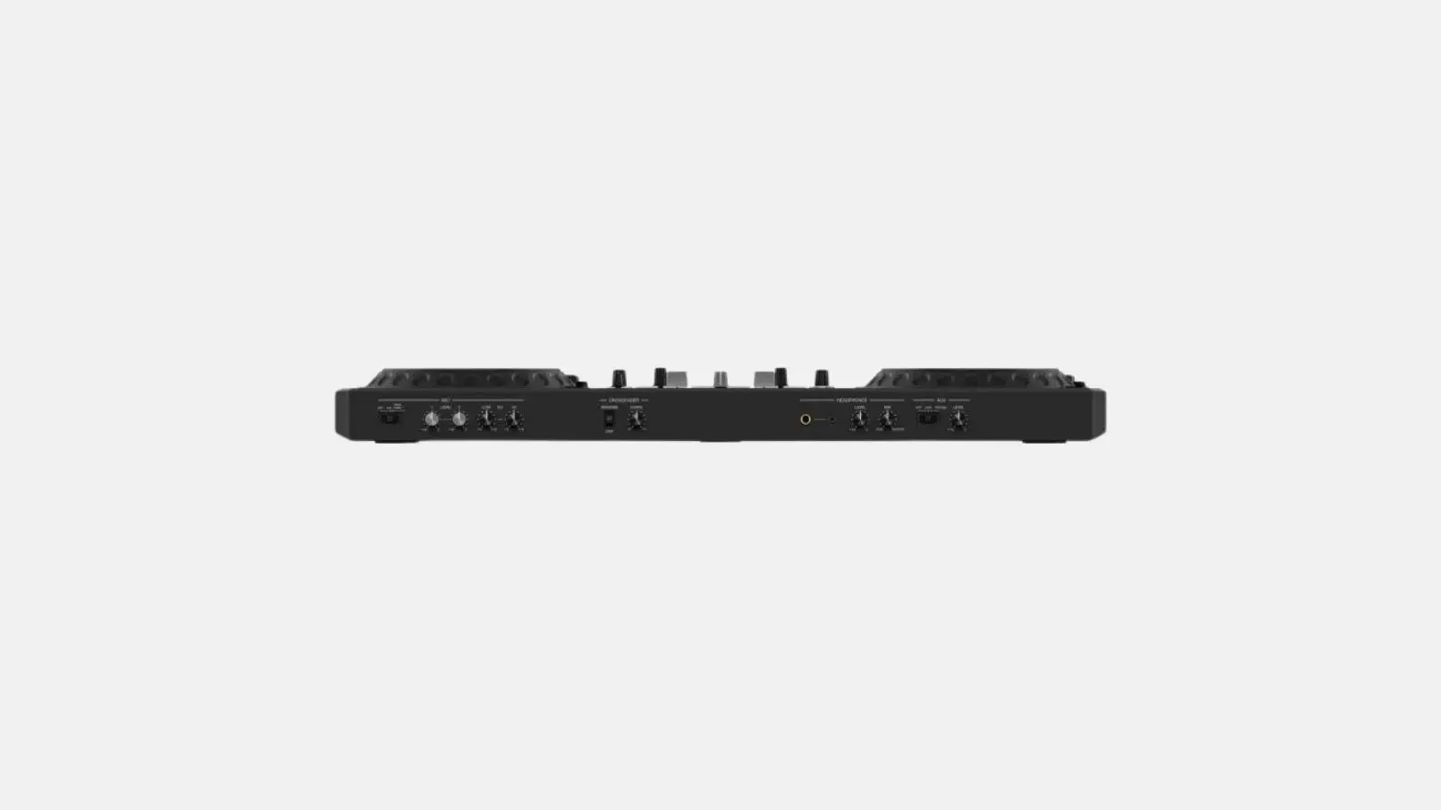 Pioneer DDJ-REV5 DJ-Controller in Schwarz in der Rückansicht mit den Anschlüssen an der Rückseite.