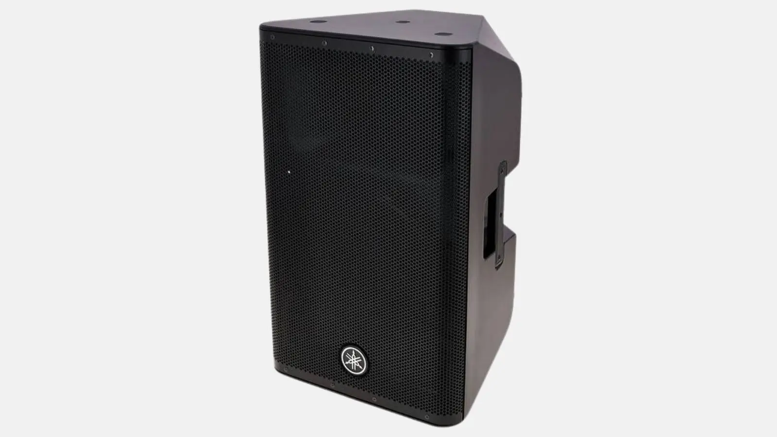 Yamaha DXR12 mkII Fullrange-Lautsprecher in Schwarz mit Metallgitter und Tragegriff schräg von vorne.