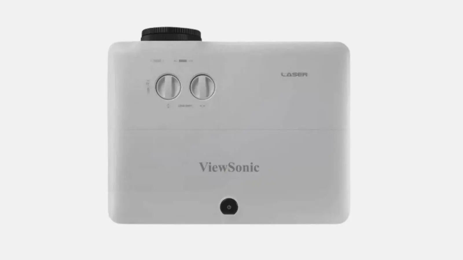 ViewSonic LS920WU WUXGA Laser-Beamer in Weiß mit Fokusreglern und Bedientaste in der Draufsicht vor weißem Hintergrund.
