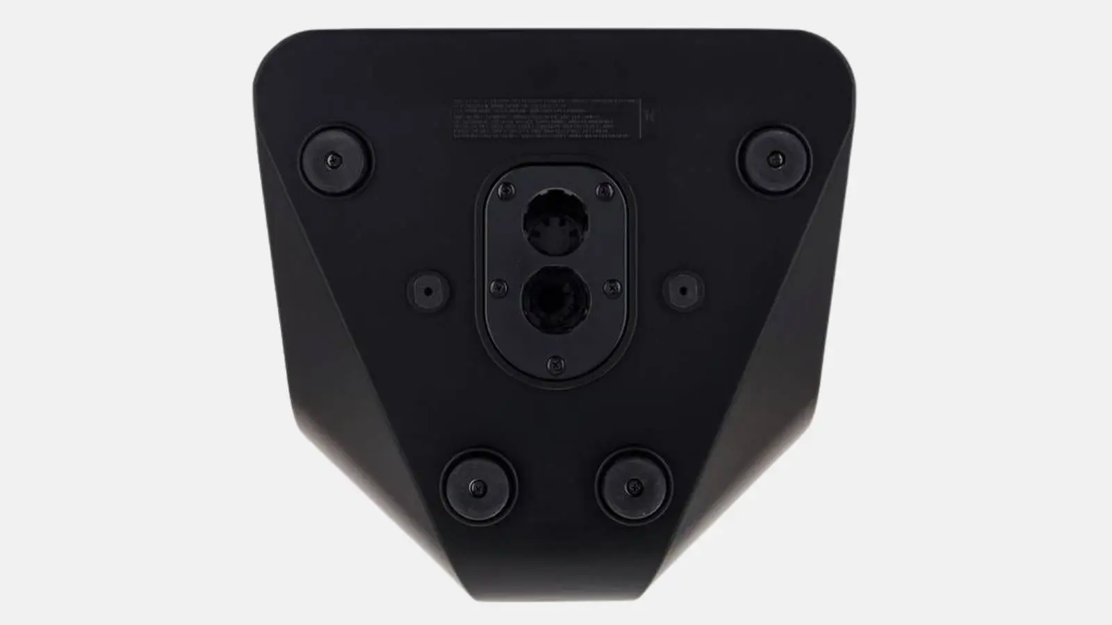 Yamaha DXR12 mkII Lautsprecher in Schwarz mit Stativflansch an der Unterseite in Detailansicht.