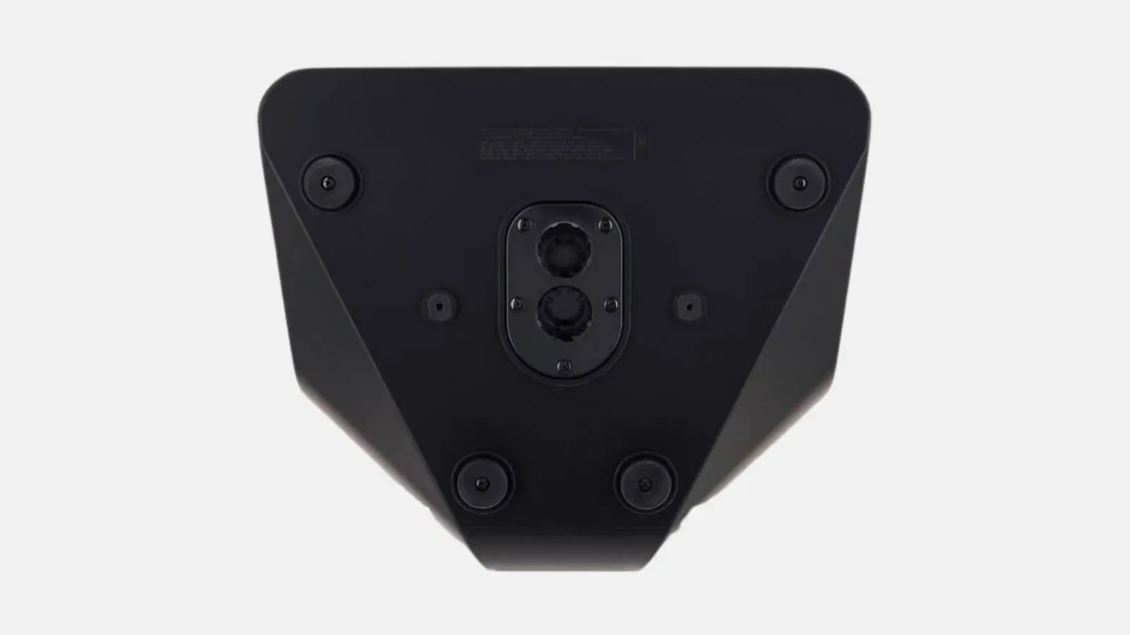 Yamaha DXR15 mkII Lautsprecher in Schwarz mit Stativflansch an der Unterseite in Detailansicht.
