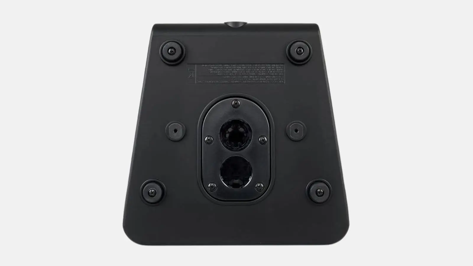 Yamaha DXR8 MKII Lautsprecher in Schwarz mit Stativflansch an der Unterseite in Detailansicht.