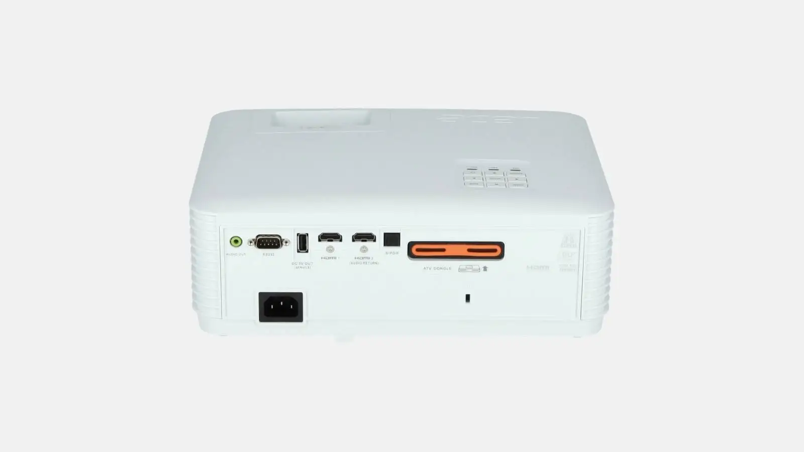 Acer Vero PL3510ATV Laser-Beamer Rückseite mit HDMI-Anschlüssen und Stromanschluss vor weißem Hintergrund.