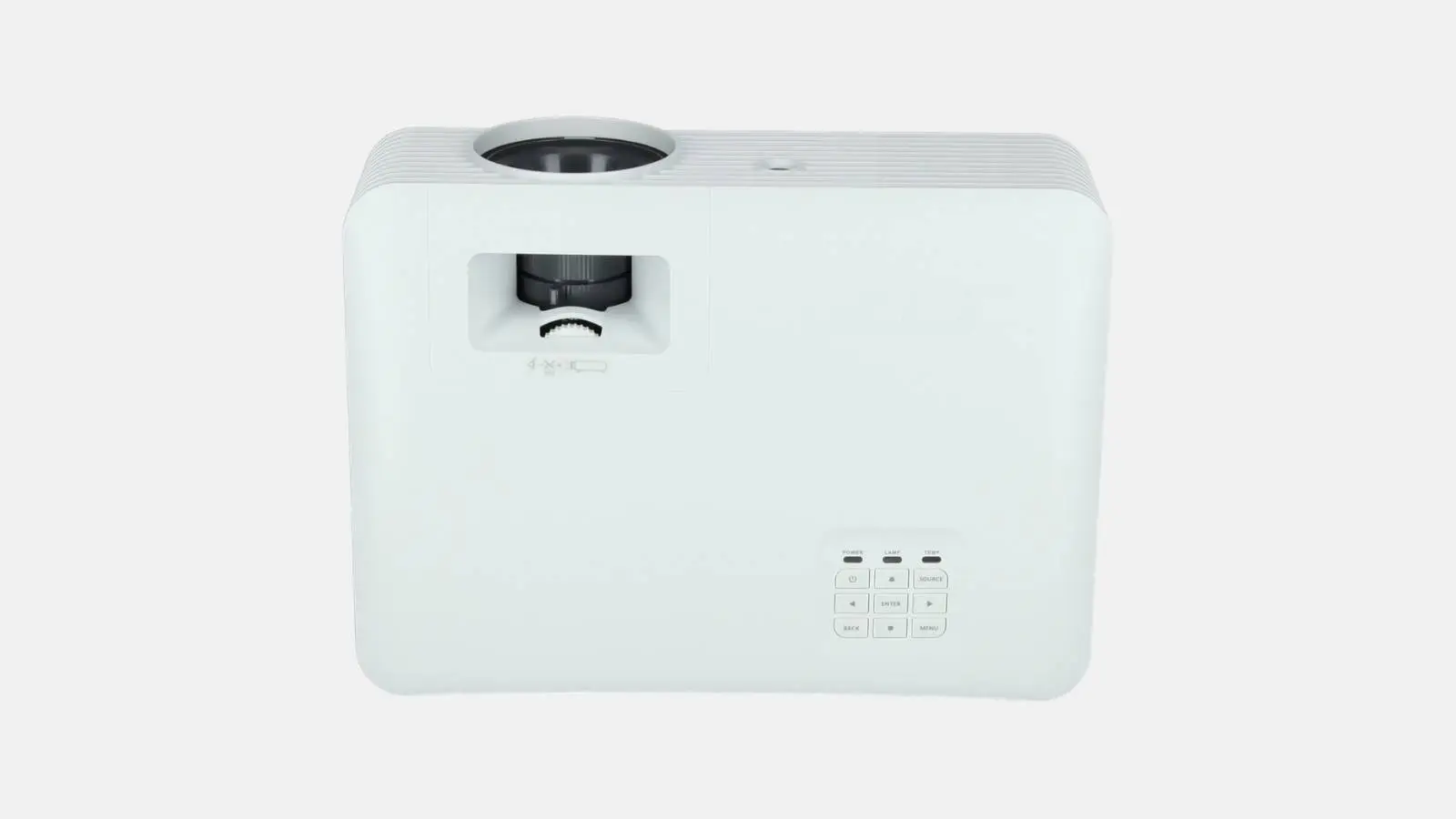 Acer Vero PL3510ATV Laser-Beamer von oben mit Objektiv, Fokusrad und Bedientasten vor weißem Hintergrund.