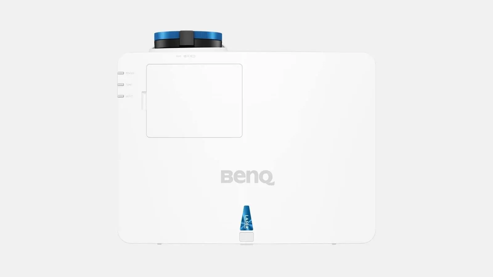BenQ LU935 WUXGA Laser-Beamer in Weiß von oben mit blauer Laseroptik und BenQ-Logo.