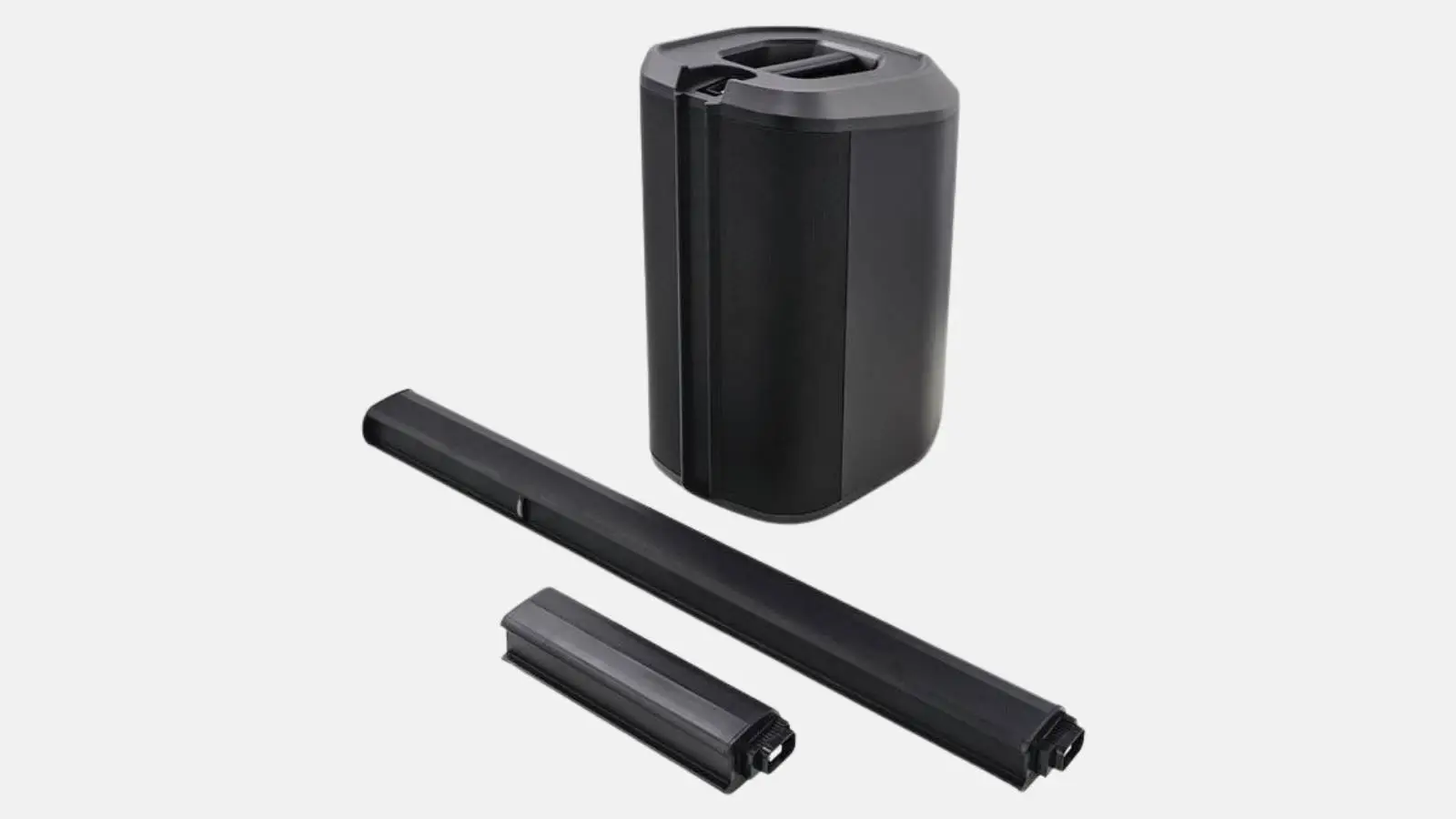 Bose L1 Pro16 Säulensystem mit Power Stand und Line-Array-Segmenten vor weißem Hintergrund.