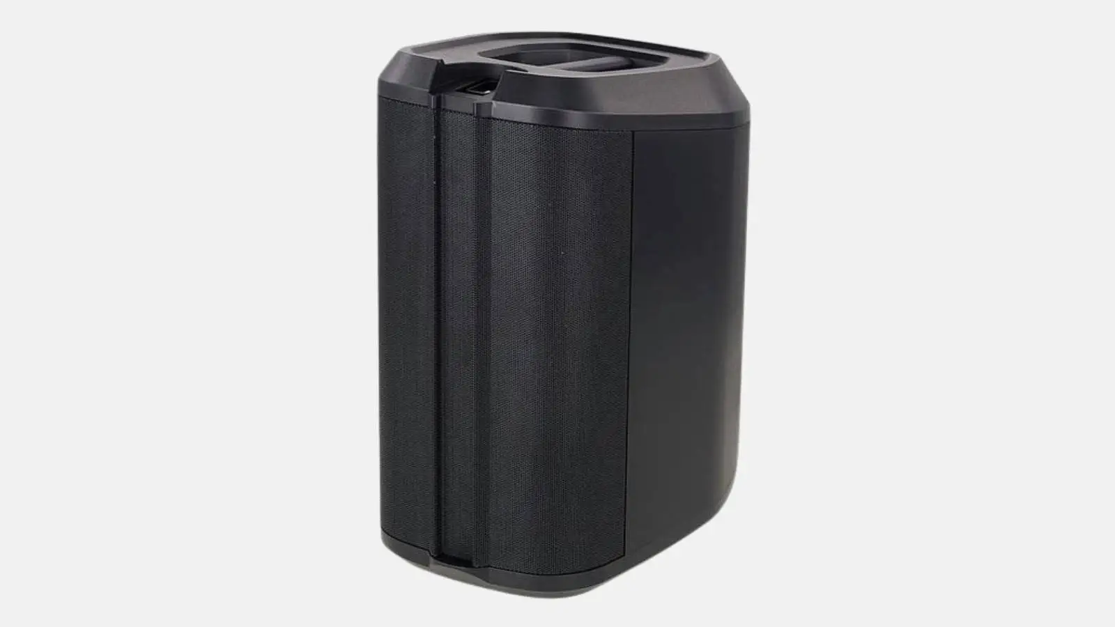 Bose L1 Pro8 Säulensystem, kompakter schwarzer Power Stand in Schrägansicht vor weißem Hintergrund.