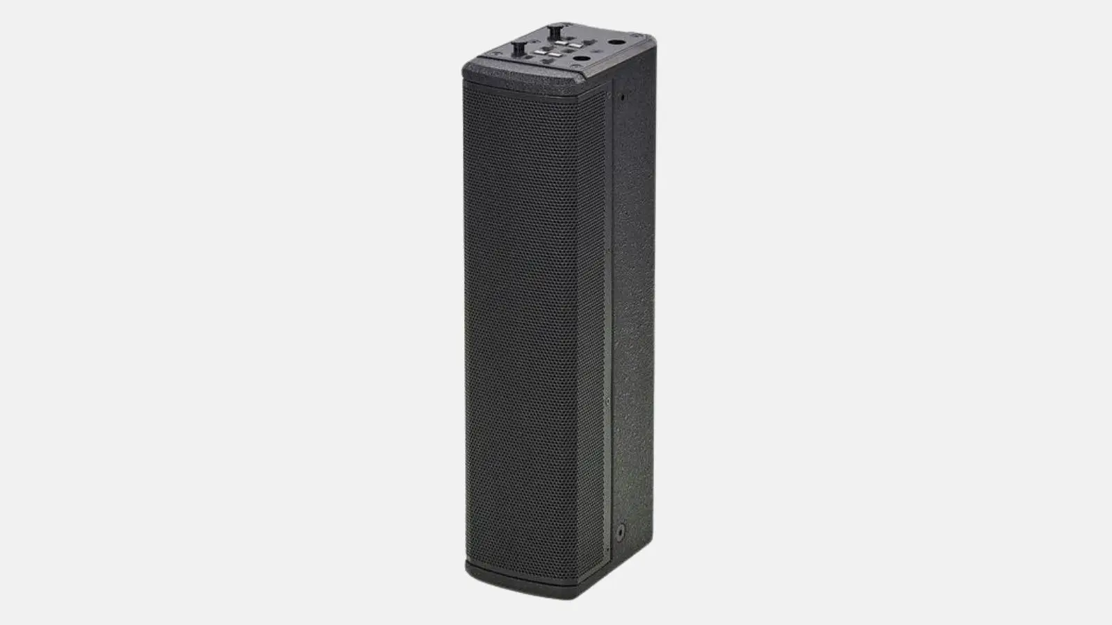 dB Technologies ES 1203 Säulensystem in Schwarz mit integriertem Digitalmixer auf der Oberseite, schräg von vorne.