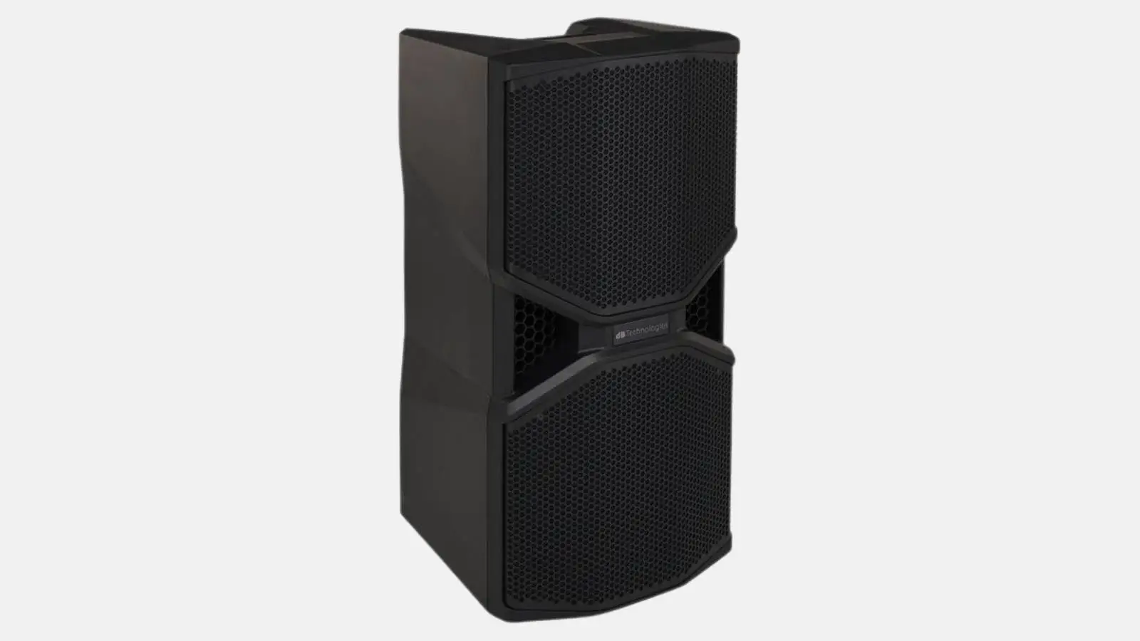 dB Technologies Opera Reevo PA-Anlage, Opera 12 Reevo Topteil in Schwarz, schräg von vorne.