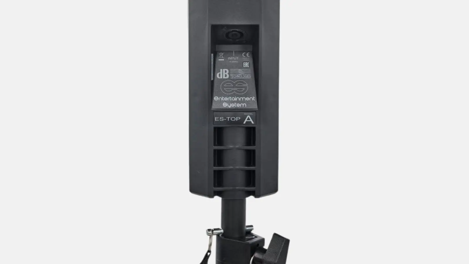 dB Technologies ES 802 Säulensystem, Säulenlautsprecher auf Verbindungsstange mit ES-TOP Anschluss.