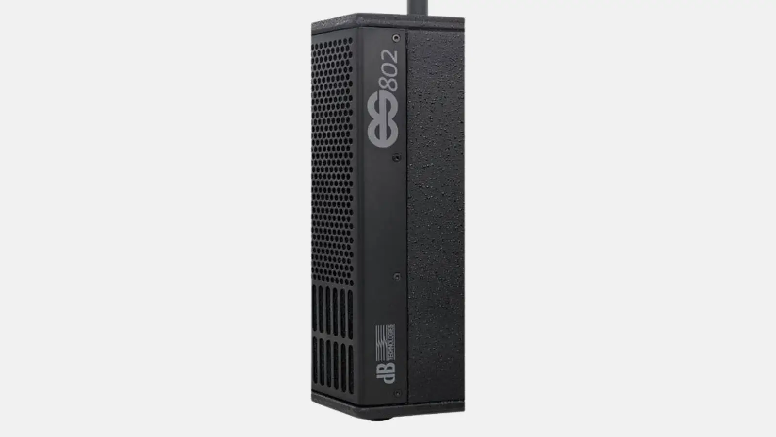 dB Technologies ES 802 Säulensystem in Schwarz, Detailansicht des Säulenlautsprechers mit 802-Logo.