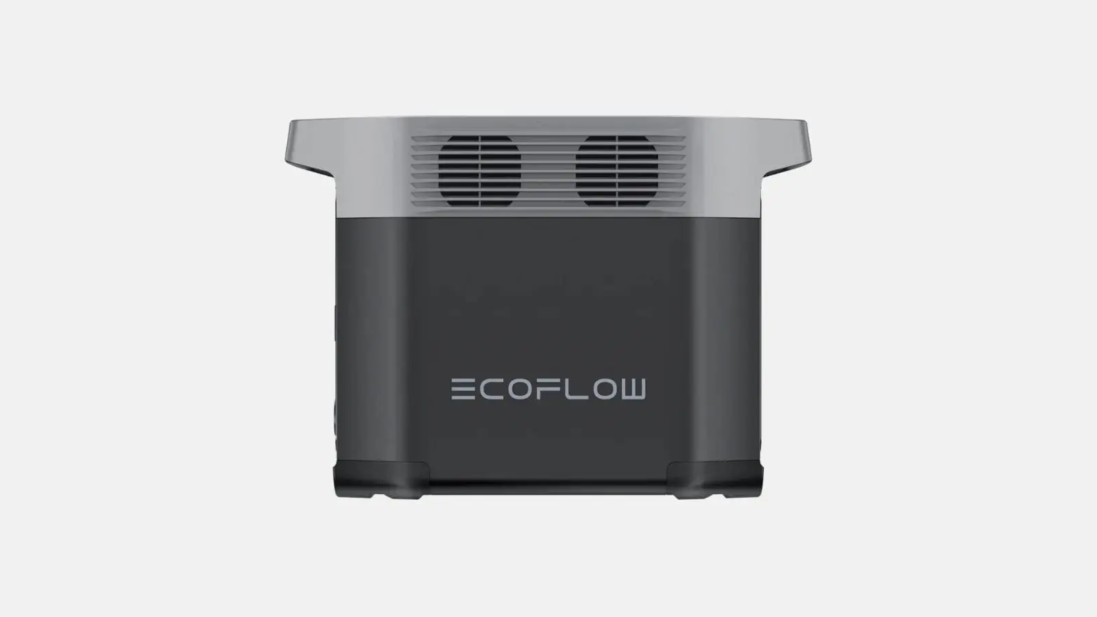 EcoFlow Delta 2 Powerstation von der Seite mit Lüftungsgittern vor weißem Hintergrund.