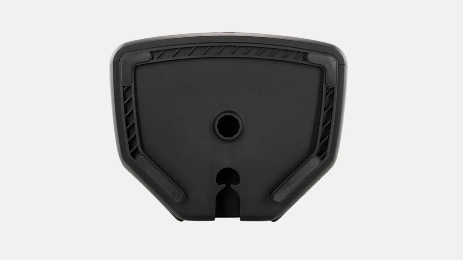 JBL EON715 Fullrange Lautsprecher von unten mit Stativflansch vor grauem Hintergrund.