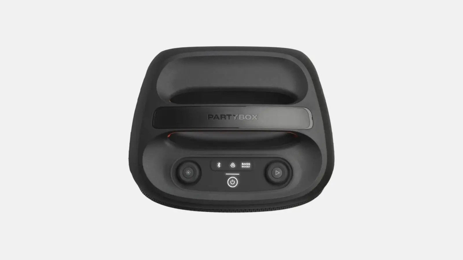 Bedienfeld des JBL PartyBox Encore Essential 2 Akku-Lautsprechers von oben mit Bass-Boost-Taste.