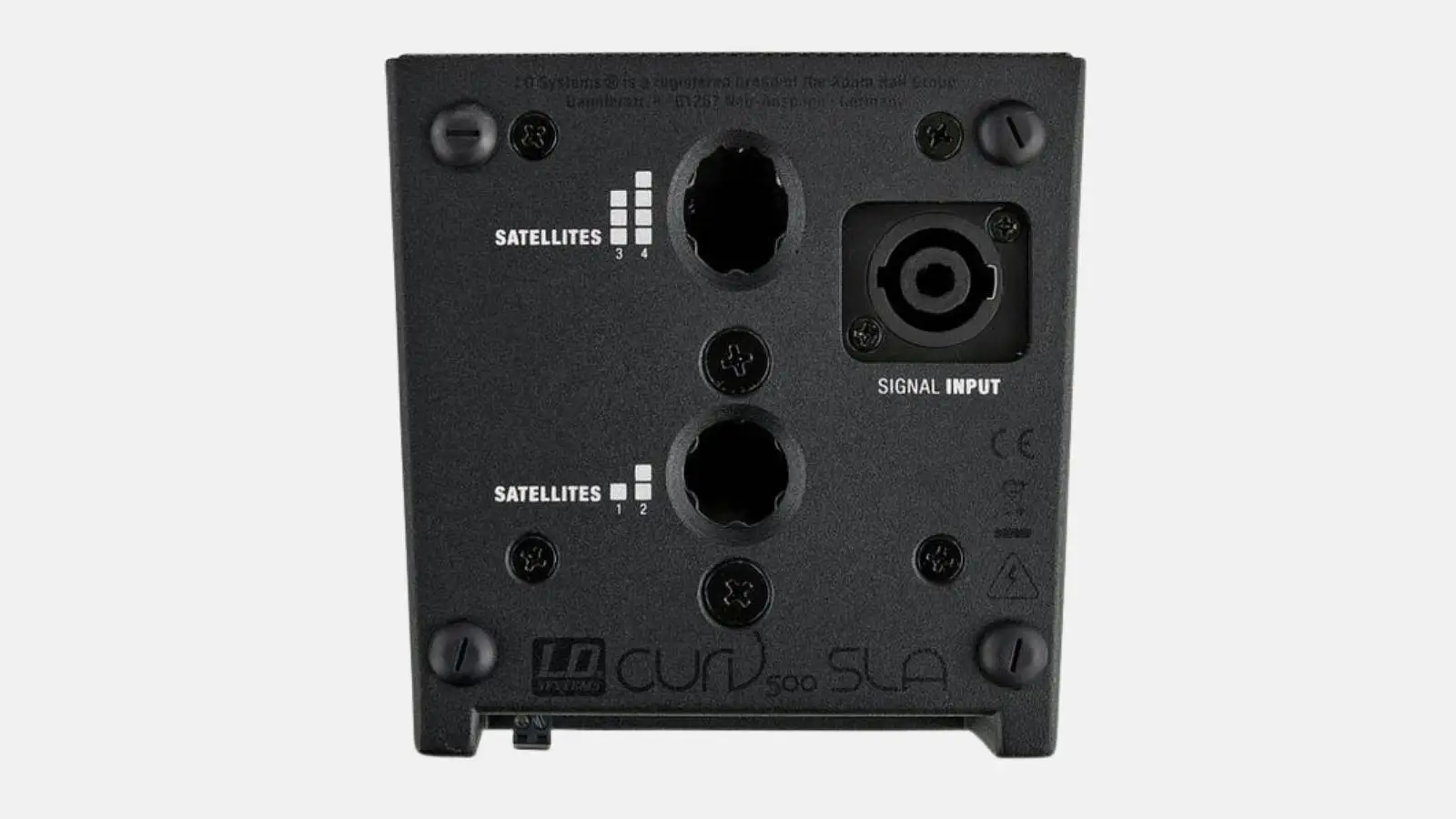SmartLink-Adapter des LD Systems CURV 500 PS mit Satelliten-Anschlüssen und Signaleingang in Schwarz.
