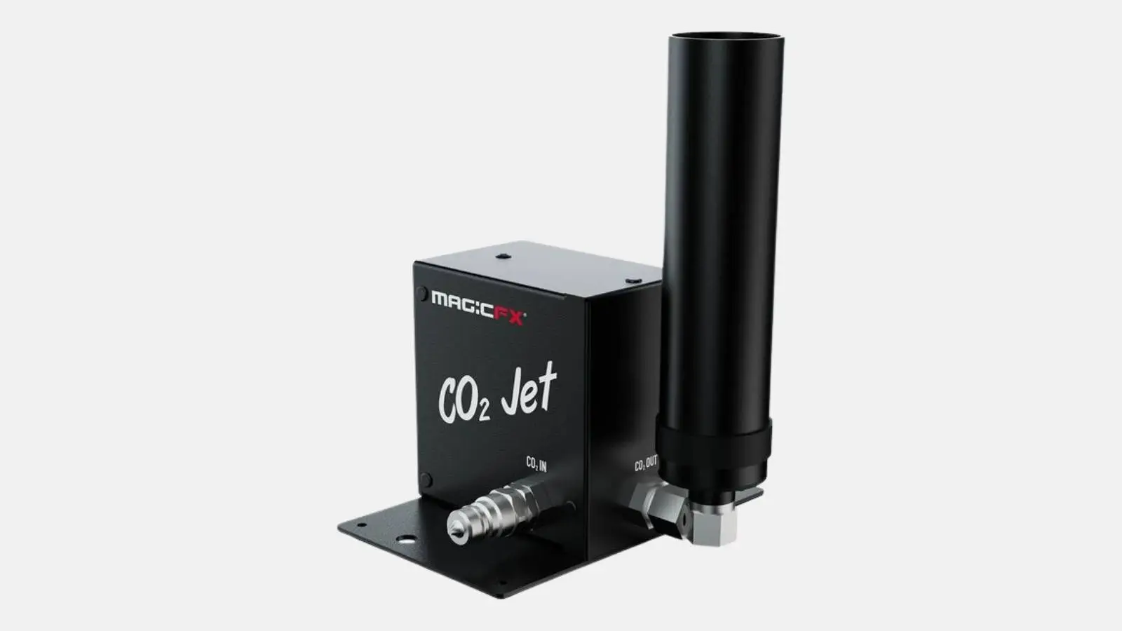 Magic FX CO2 Jet I CO2-Effekt-Kanone in Schwarz mit senkrechter Düse und Anschluss.