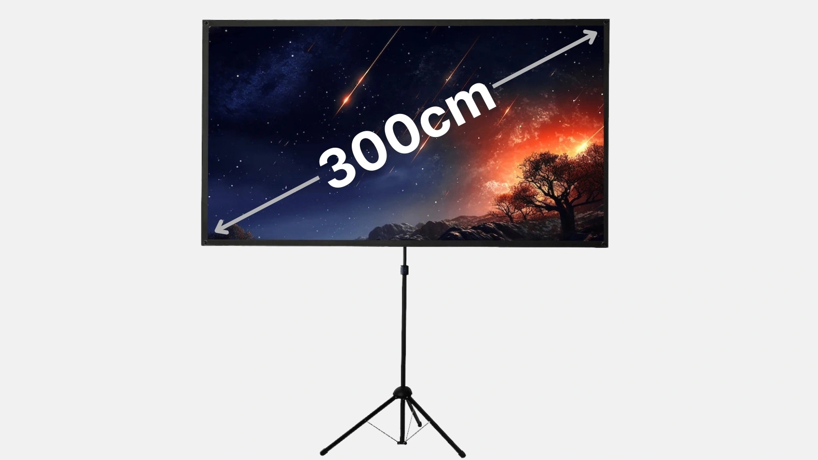 Tutorial zur Leinwand: Stativleinwand mit Sternenmotiv und eingezeichneter Diagonale von 300cm.
