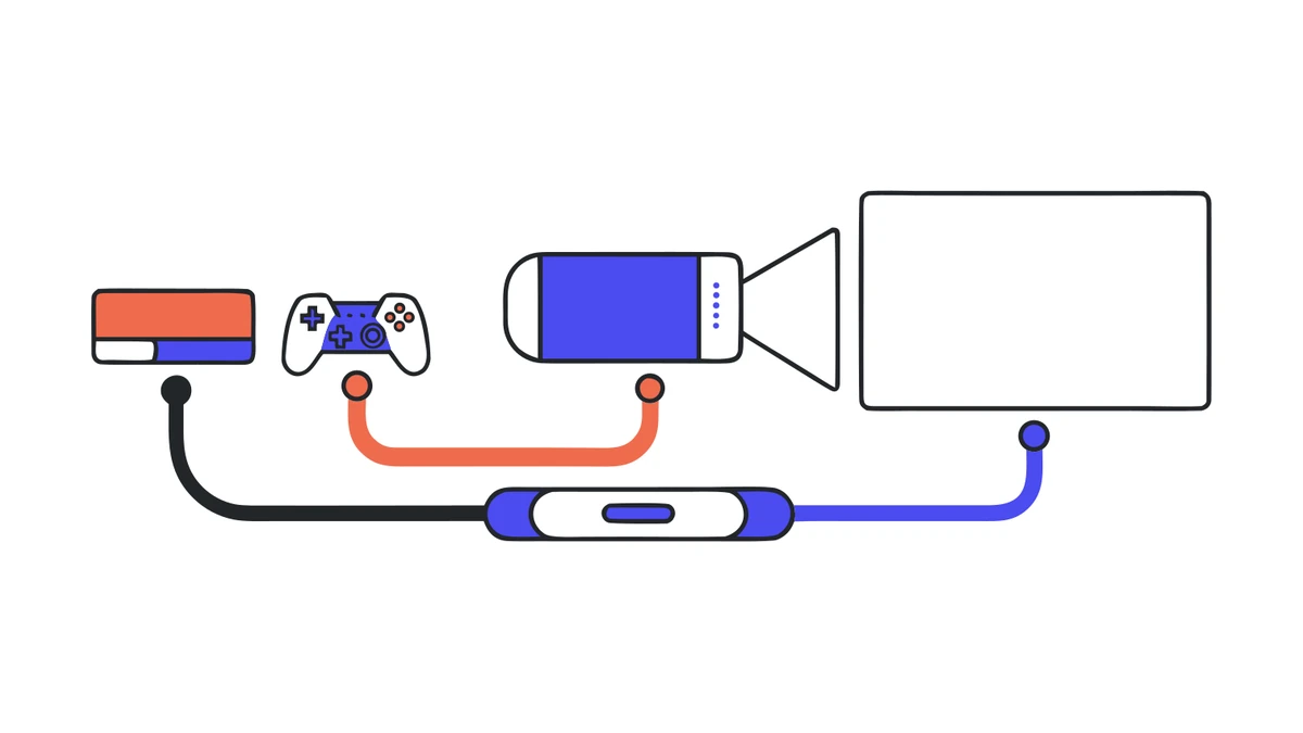 Verkabelung der Gaming-Party: Konsole verbindet Beamer und Soundbar über Kabel