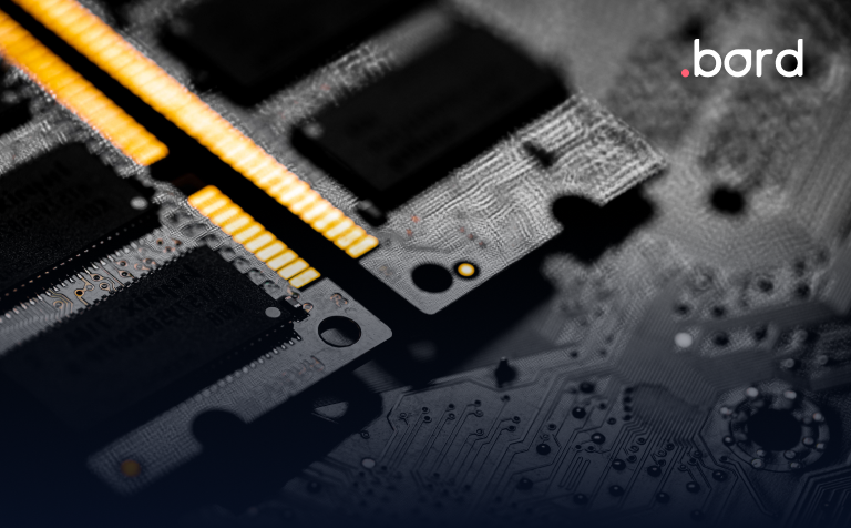 Close-up of RAM memory modules with gold contacts on a circuit board. .bord logo