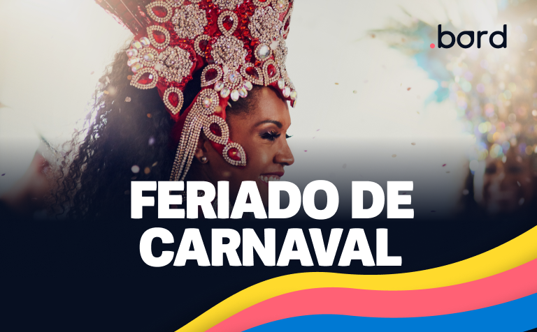 Carnival dancer in a red jeweled headdress with the title: Carnival holiday. .bord logo