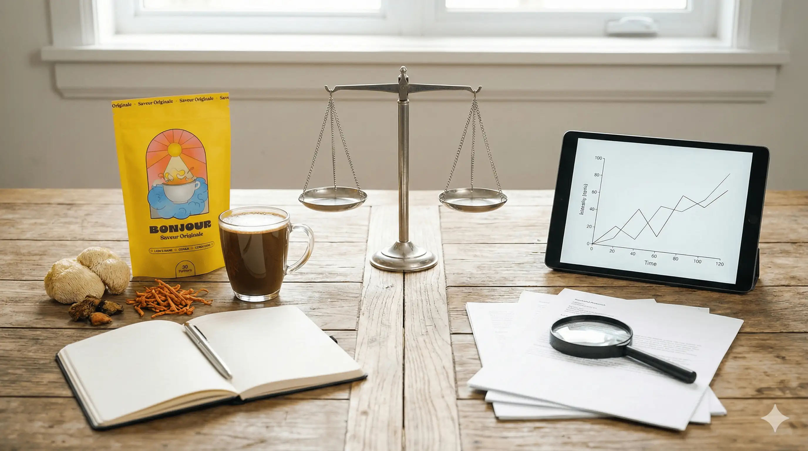 Bonjour Drink Wirkung im Check: Die Balance zwischen Marketing-Versprechen für Energie und Fokus und dem aktuellen Stand der wissenschaftlichen Studien.