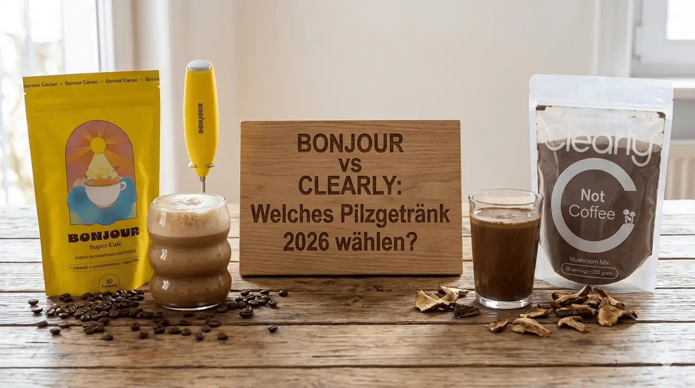 Vergleichstest zwischen Bonjour Drink und Clearly Not Coffee Packung