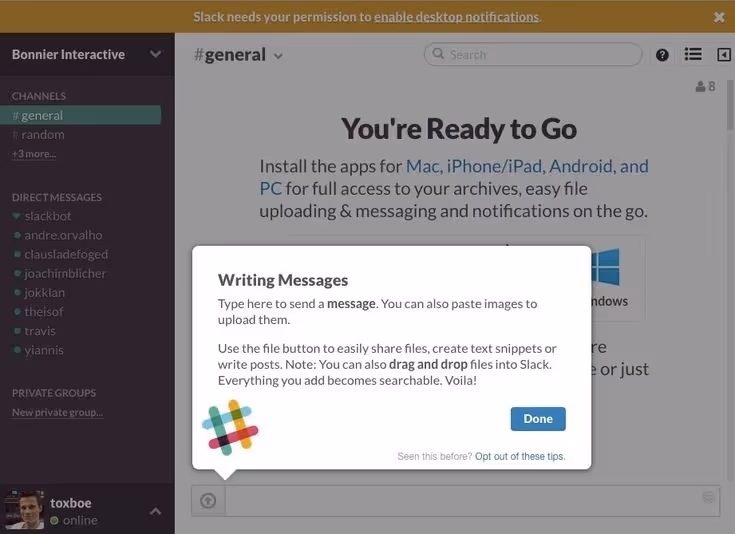 Examples of Best UX Design for Saas ERP Software- Slack
