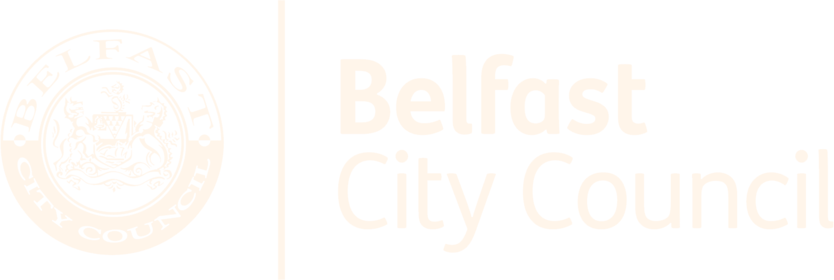 Belfast City Council logo with a circular emblem featuring a crest and two lions, and the council name in bold text to the right.