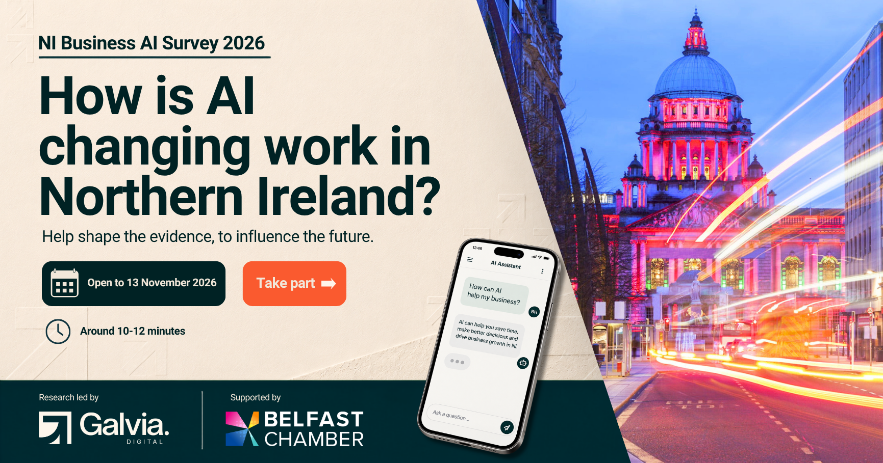 NI Business AI Survey 2026 campaign artwork linking to the survey.
