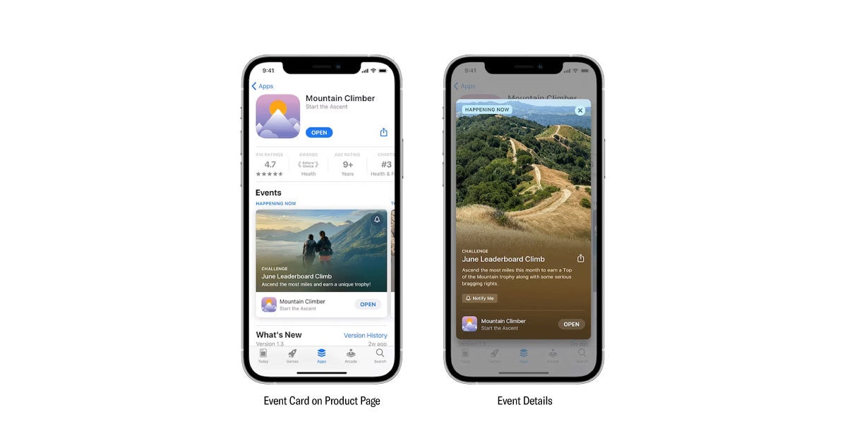 In-app events example