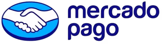 Símbolo de aperto de mãos ao lado do texto 'mercado pago'.