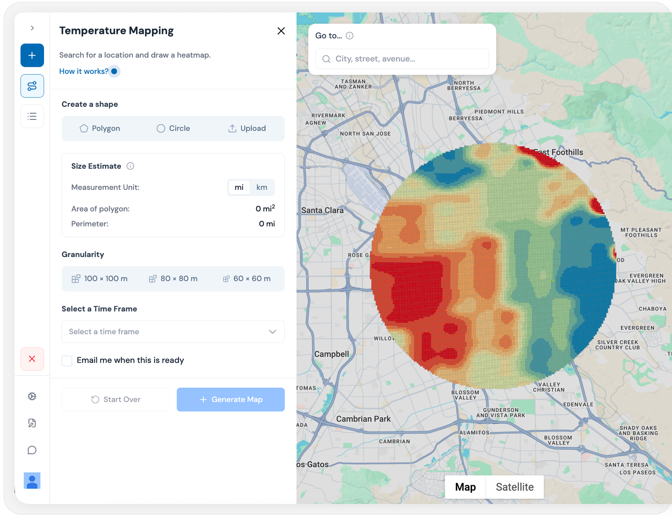 Temperature Dashboard showing a city heatmap and mapping controls