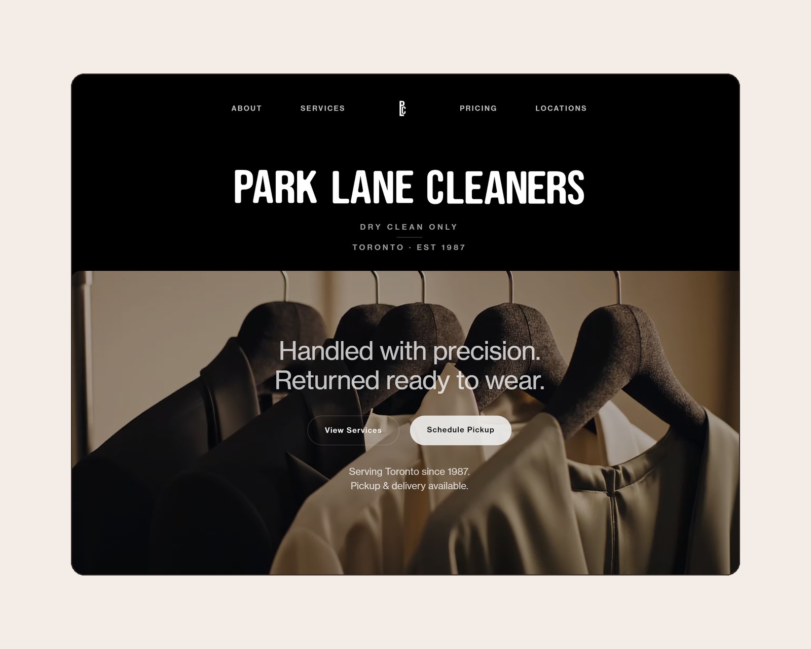 Park Lane Cleaners website, designed by Studio VDL