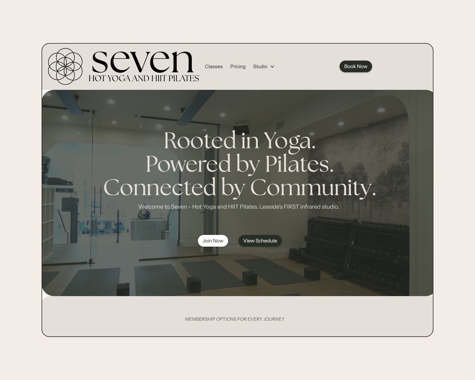 Seven Hot Yoga and HIIT Pilates website, designed by Studio VDL