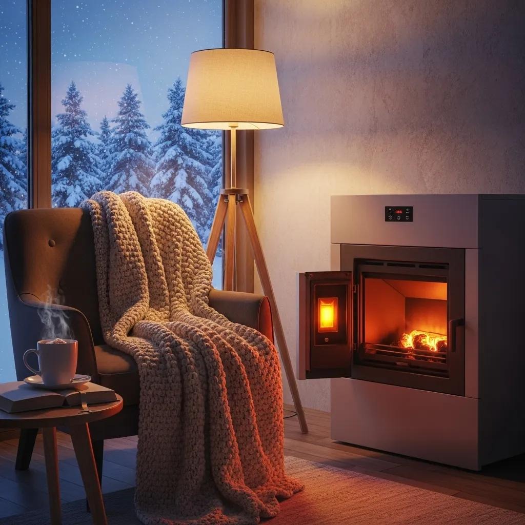 Cozy home interior featuring a modern furnace with a lit pilot light, emphasizing warmth and reliability